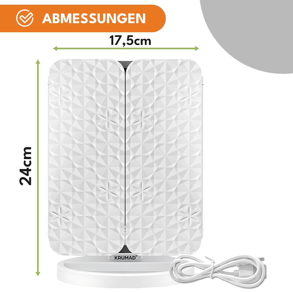 KRUMAD Lusterko do makijażu LED potrójne, 3 kolory światła, 175x240 mm, kosmetyczne lusterko z regulacją jasności i akumulatorem USB-C