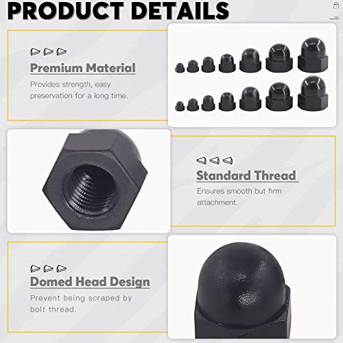 Mardatt 100Pcs 7 Sizes Hex Acorn Cap Nuts Assortment Kit M3 M4 M5 M6 M8 M10 M12 Nylon Female Thread Bolt Cover Cap Dome Nuts For Protection, Indoor And Outdoor #TOP3