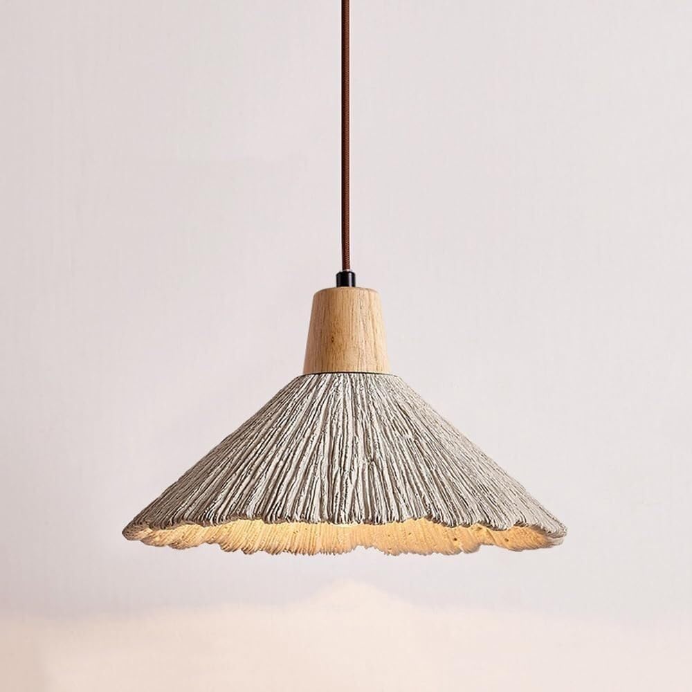 Lámpara colgante de cemento con cabezal de madera y cable ajustable 8