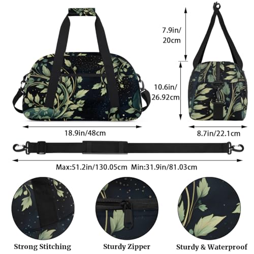Abstract Leaves Gym Travel Duffle Bag for Women & Men with Front Zipper Pocket for Sports, Overnight, Weekender, Carry On,Workout & Dance Bag,18.9 * 8.7 * 10.6 in2