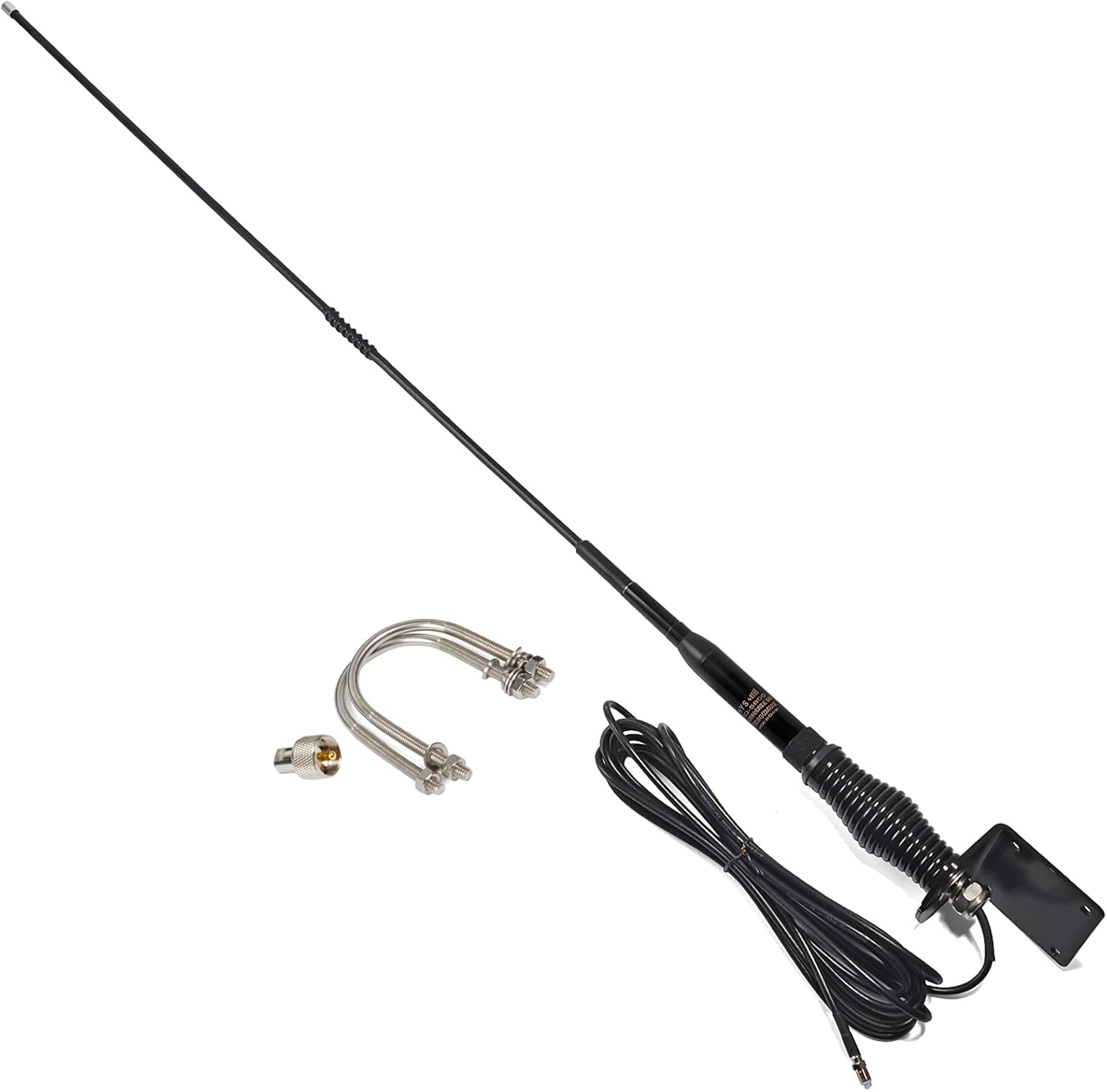 HYS Amateur Dual Band Pretuned Land Mobile Car/Truck/SUV Antenna, 3.8dBi/144MHz 430MHz/6.5dBi, W/Heavy-Duty Barrel Spring, W/L-Bracket Hole & U-Bolt, 16.4'/About 5m RG-58 Coax Cable, Black