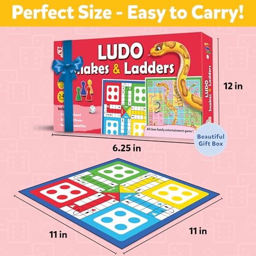 Image of Junior Ludo and Snakes & Ladders Board Game (Pack of 10) | 11 inchx11 inch Foldable Game Board with Dice | Birthday Return Gifts for Kids Ages 5 6 7 8 9 10 | 2 in 1 Gift Set