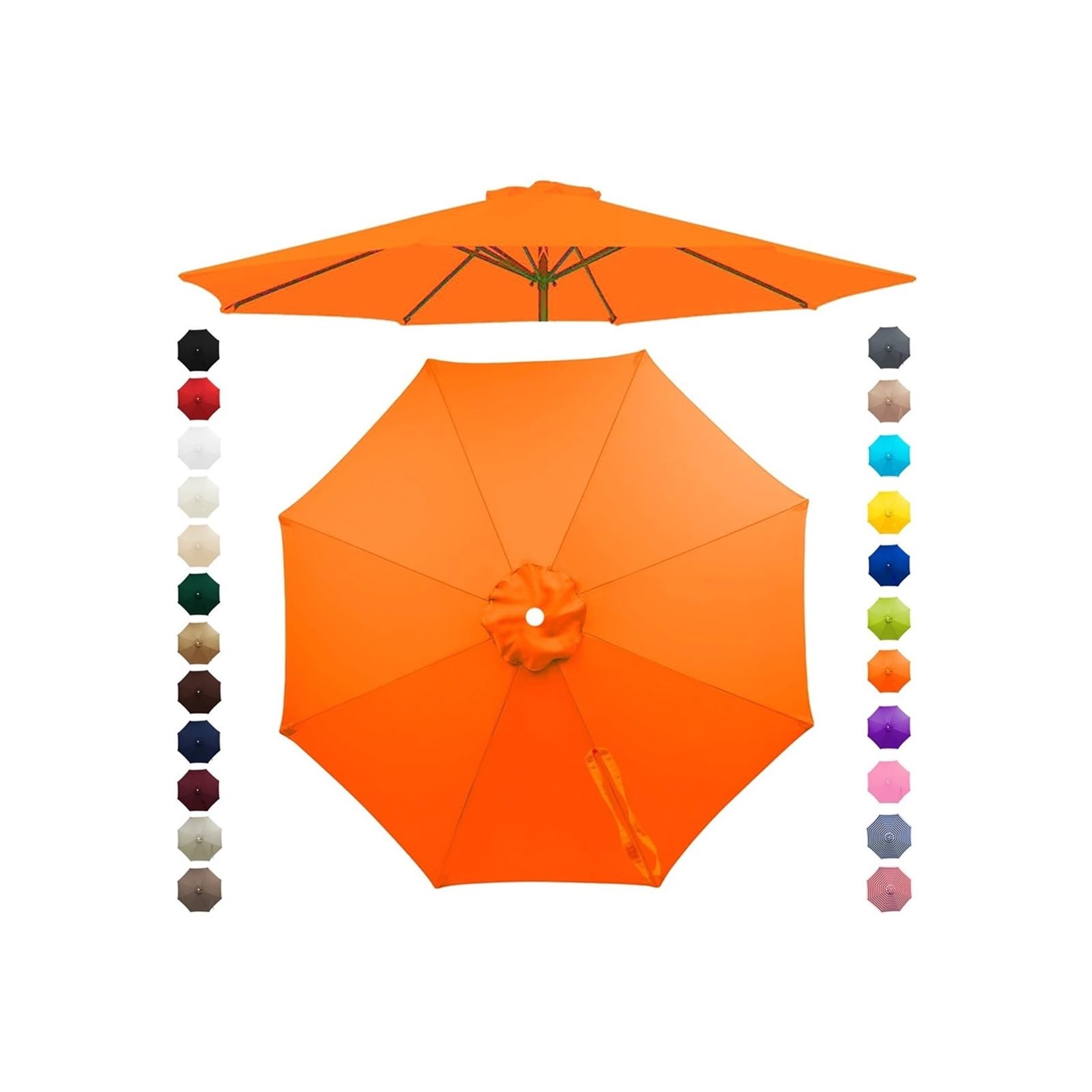 Chinimon Replacement Parasol Canopy 2m/2.5m/2.7m/3m/3.5m, 6/8 Arms Garden Parasol Cover for Yard Beach (Orange Color, 2m/8-Ribs)