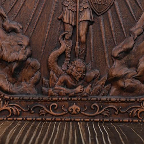 Placa de madera de San Miguel en cruz, relieve religioso decorativo para pared de hogar 4