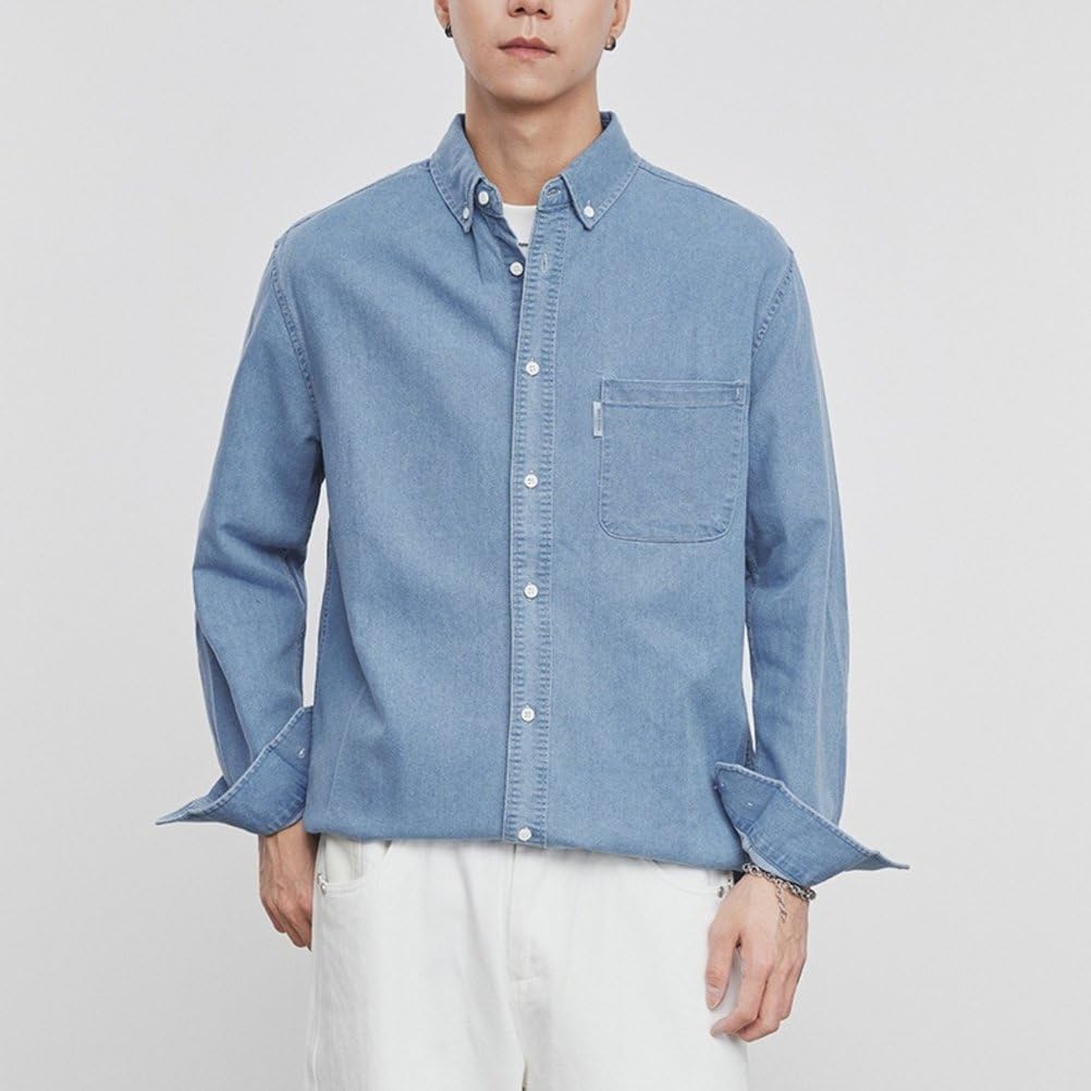 Herren Frühling Herbst Einreihig Langarm Regular Fit Arbeit Casual Denim Hemden