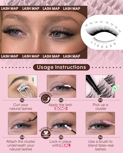 Image of 220Pcs Wispy Lash Clusters Kit Cluster Eyelash Extensions Kit Natural DIY C Curl Individual Lashes Clusters With Bottom Eyelashes