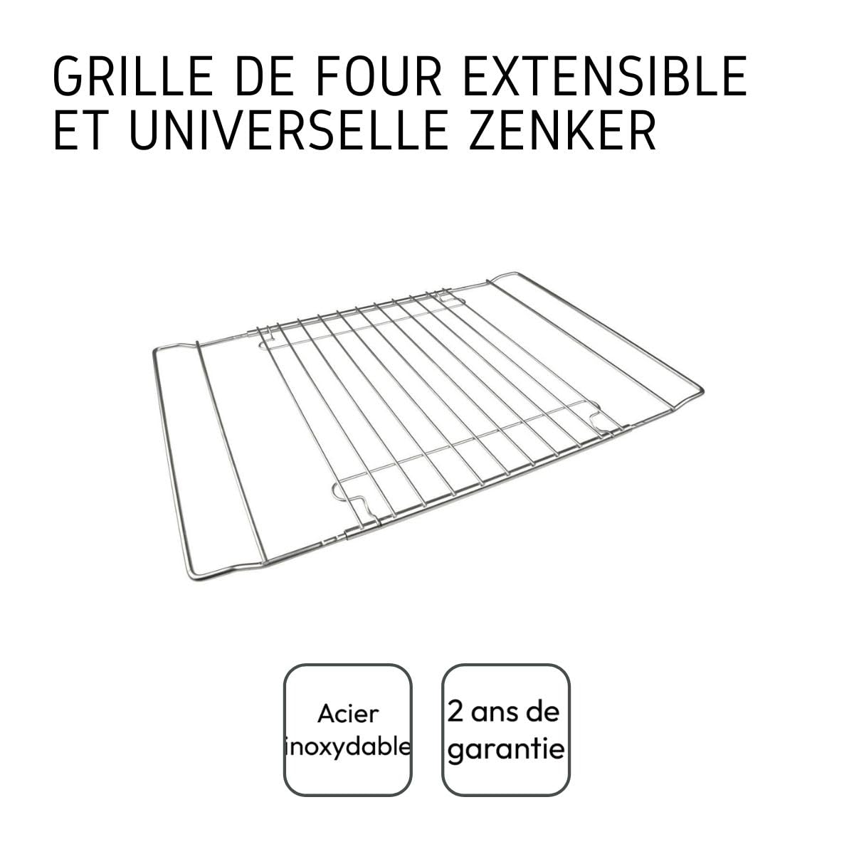 Zenker 7225 Grille de four extensible, grille de four universelle, grille pour four, Acier inoxydable, Argent, 37-53 x 32,5 x 1 cm
