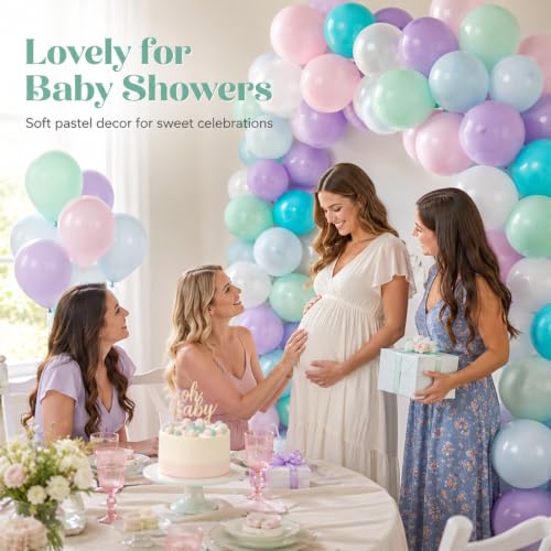 Image of Pastel Balloon, 50 Inch 12 Inch Mermaid Birthday Party Decorations with Pink Purple White Blue Teal Ballons fo Girls Mermaid Balloons Baby Shower Party Supplies
