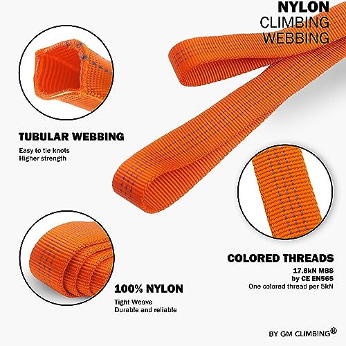 Image of GM CLIMBING 1 inch Nylon Tubular Webbing Tape CE UIAA Certified 4000lb Heavy Duty for Climbing Rescue Rope Works Survival Outdoor General Purposes