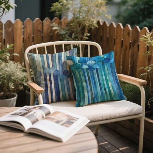 Housse de coussin imprimé lin bleu de qualité supérieure pour lit et chaise