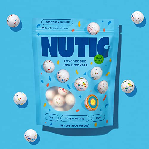 Nutic Jawbreakers Bulk In Fun Psychedelic Colors | 1-Inch Giant Jawbreakers Candy Made In USA | Long-Lasting Huge Gobstoppers, 1 Pound