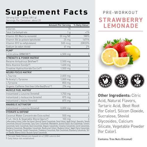 Image of Kaged Original Pre Workout Powder | Strawberry Lemonade | Pre Formulated with Creatine, Beta Alanine, Natural Caffeine | 20 Servings