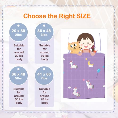 Uttermara Weighted Blanket 7 lbs, Ultra Cozy Minky Weighted Blankets with Cartoon Patterns, Heavy Blanket Great for Calming and Sleeping, 41x60 inches, Purple Unicorn