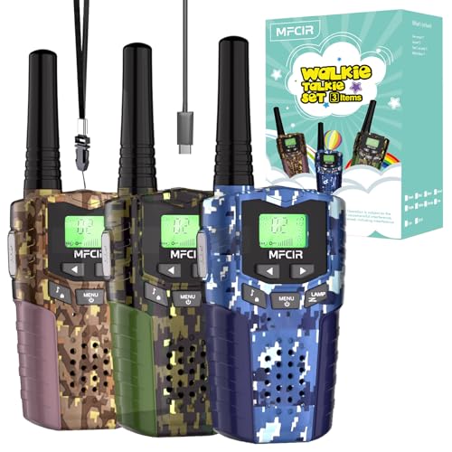Rechargeable Kids Camouflage Walkie Talkies 3 Pack Long Range, 48H Work 7D Standby, LED Flashlight,Outdoor Camping Games Toys Gifts for 3-12 Year...