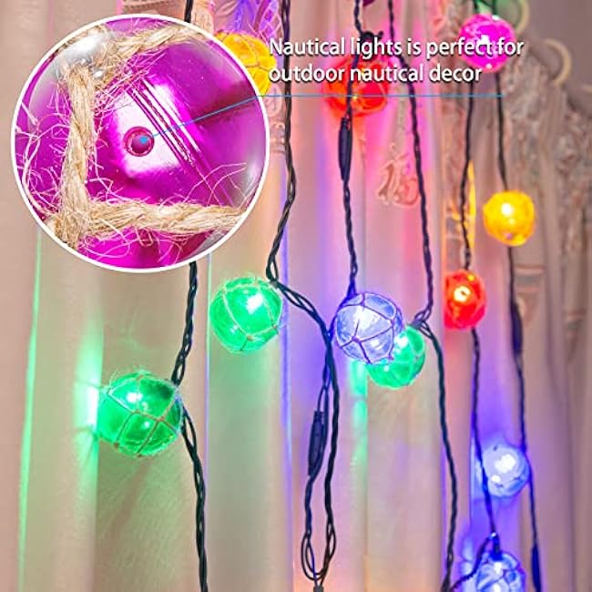 Tiki Nautical Lights String Plug in, 10 LED Buoy String Lights Home Tiki Bar Decorations, Fishing Float String Lights Coastal Beach Theme for Lanai Bedroom Patio Porch Outdoor Nautical Decor