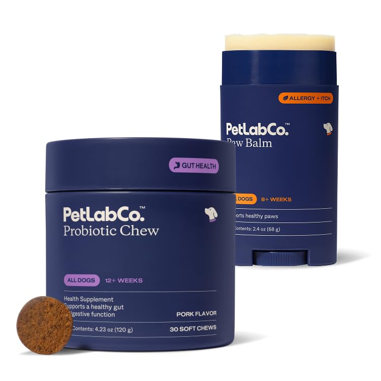 PetLab Co. Paw & Probiotic Bundle: Dog Paw Balm to Support Dry, Cracked Paws 2.4 Ounces & Dog Probiotics for Gut Health, Seasonal Allergies, Skin & Ear Yeast 30 Count