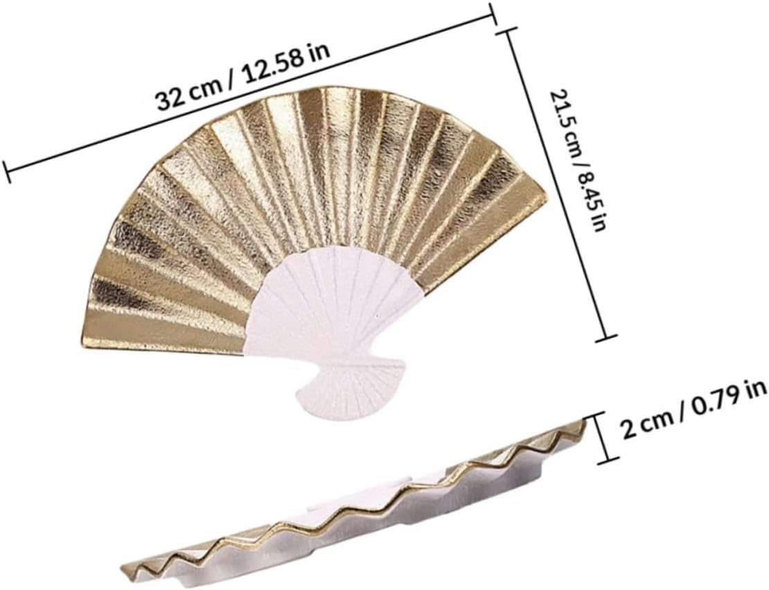 Fan-shaped Ceramic Sushi Serving Tray 12-inch Porcelain Sushi Plate Gold Trim Dumpling and Fruit Plate for Japanese Cuisine Restaurant and Home Use