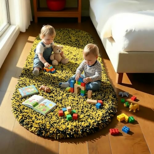 Image of Fluffy Silky Micro Fiber Polyster Carpet /Runner for Bedroom, Study Room, Playing Room, Guest Room ETC. 2x6 feet Feet, (Yellow and Black Mix)