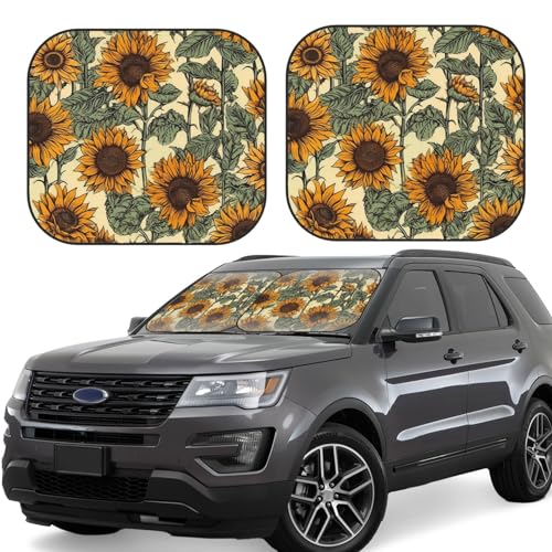 Pare-soleil de voiture contre le volant brûlant lot de 2 pliant motif tournesol
