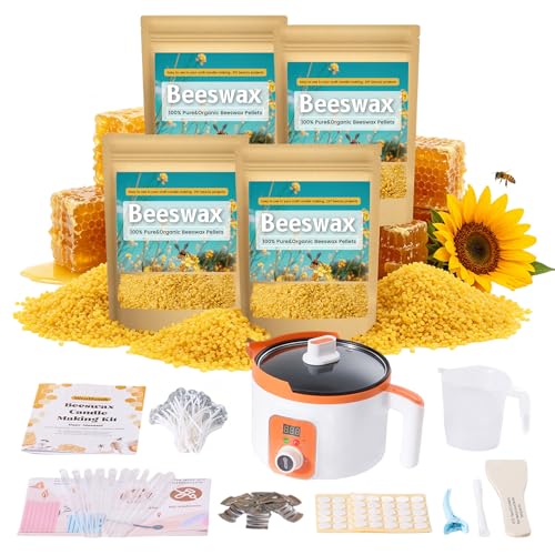 Beeswax Candle Making Supplies, 4LB Beeswax Candle Making Kit with Digital Wax Melter Pot, 100% Organic Beeswax Pellets, All-in-One DIY Bees Wax for Candle Making, Lip Balm, Lotion, Soap Making