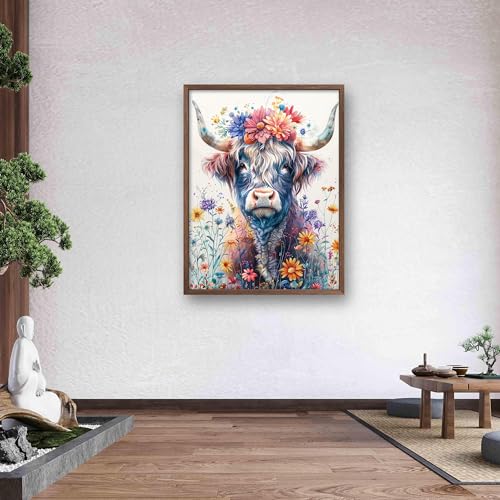 Image of Leczany Cross Stitch Patterns Stamped Kit for Beginners | Embroidery Supplies DIY Craft Kit Needlepoint for Adults Starter | 11CT, 3 Strands | Flowers and Cattle 15.8x20.9 inches
