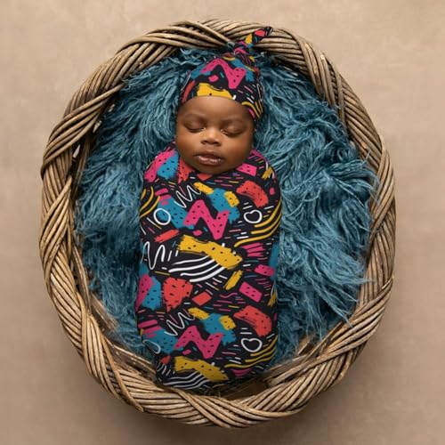 Image of 90s Art Newborn Swaddle Blankets Hat Sets Soft Baby Receiving Blanket Swaddle Sack for Baby Shower Infant Boy Girl Gift