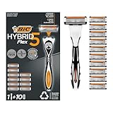 BIC Hybrid 5 Flex Refillable Men's Razor, 1 Weighted Handle and 10 Nano-Tech Titanium 5-Blade Refills with Precision Blade - Bundle of 1+10