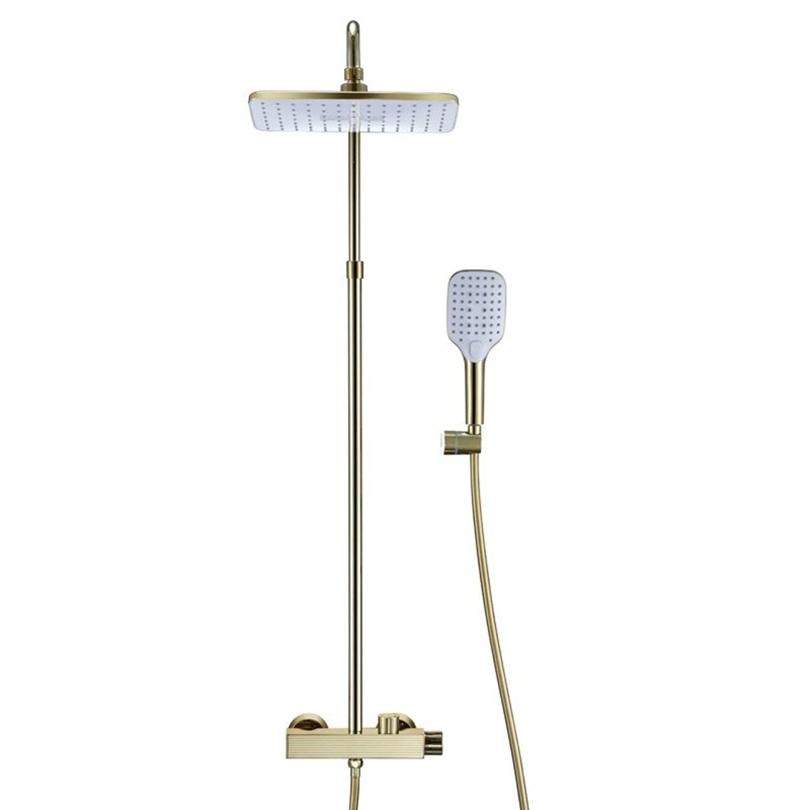 NGDFGR Shower Set Shower With Tub Spout Shower Faucet Set Wall-Mounted Shower Combo Set With Handheld Sprayer And Rectangle Rain Shower Head Tub And Shower Trim Kit,Zirconium Go,Zirconium Gold