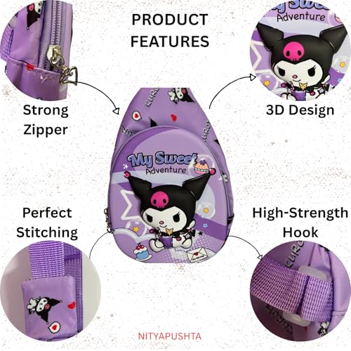 Image of Kids Small Cartoon Design Sling Crossbody Shoulder Bag for Boys & Girls, School Travel & Casual Backpack with Adjustable Strap for Children & Toddlers