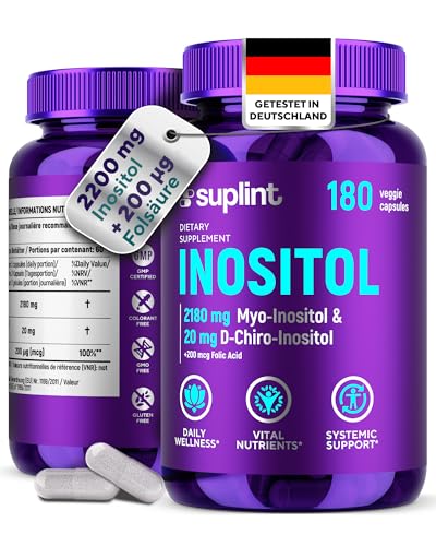 Inositol Komplex (Kapseln) mit Folsäure 2200 mg Myo- & D-Chiro-Inositol pro Portion Unterstützung für Zyklus & Hormonbalance 180 vegane Kapseln Lab Geprüft GMP Zertifiziert