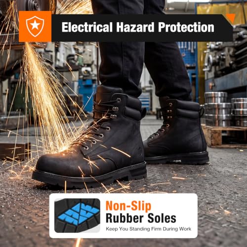 Image of NINGO Steel Toe Work Boots for Men, Water Resistant Crazy Horse Leather | Comfortable Lightweight Non Slip Work Shoes, EH Protection Steel Toe Boots, Arch Support, Construction Industrial Warehouse