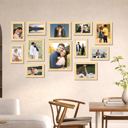 Image of Family Photo Frame Set of 12 for Wall Decor, Wooden Finish Collage Picture Frames for Living Room, Bedroom, Multi-Size Wall Hanging Gallery Frame Set, (7 Set 4x6, 4 Set 6x8, 1 Set 8x10 Inch)