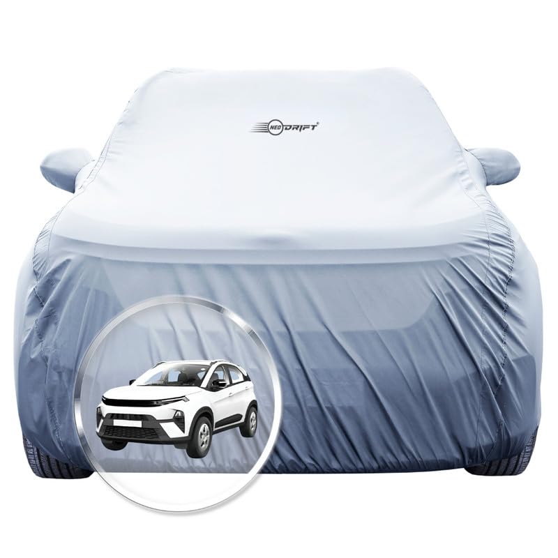 Image of NEODRIFT 'SilverTech' Car Cover for Tata Nexon (100% Water-Resistant, All Weather Protection, Tailored Fit, Precision-Fit & Breathable Fabric) (Colour: Silver)