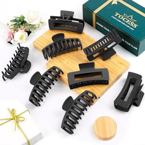 TOCESS 8 Pack Black Big Hair Claw Clips for Women Large Claw Clip for Thin Thick Curly Hair 90's Strong Hold 4.33 Inch Nonslip Matte Jumbo Hair Clips - Image 3