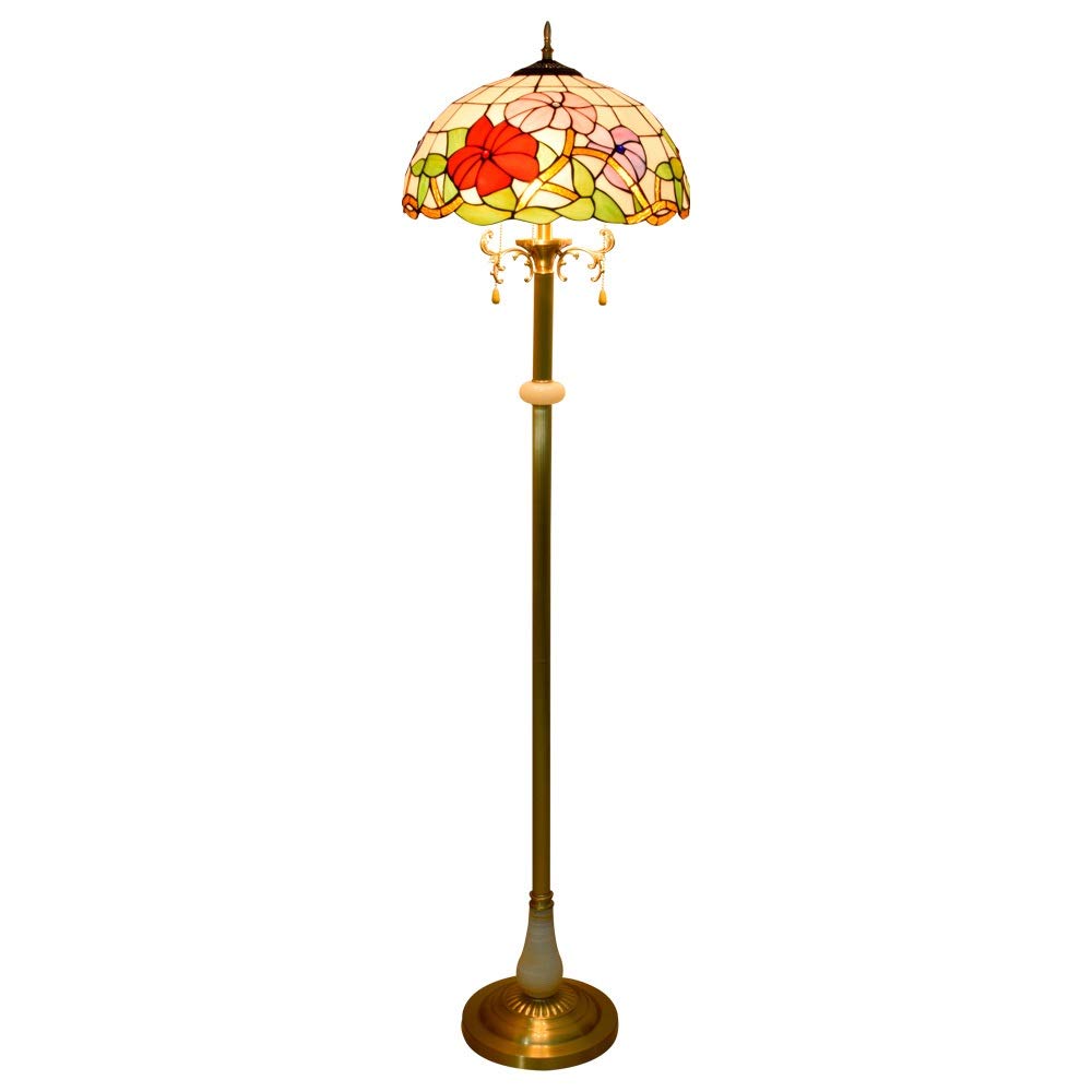 IUokLU Tiffany Floor Lamp Standing Reading Lamp 16-" Tiffany European Style High-Grade Morning Glory Lamp Pure Copper Vertical Reading Lamp for Study Living Bed Decoration