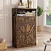 Rustic Brown Farmhouse Storage Cabinet with Barn Doors and Shelves Freestanding Kitchen Pantry Storage Cabinet Coffee Bar Station Cabinet Hutch Cupboard Cabinet for Kitchen Dining Room Livingroom