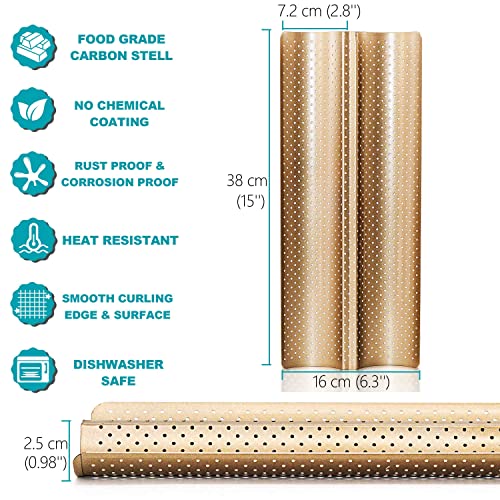 Anaeat Nonstick Perforated French Bread Baking Pan, 15"X 6.3" Premium Toast Mold Great For 2 Loaves Baguettes, French & Italian Bread Trays For Baking Loaf Bread, Ventilation & Heat Resistant (Gloden) #TOP5
