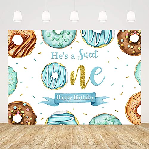 Ticuenicoa 7x5ft Donut Backdrop for 1st Birthday He's a Sweet One Backdrops for Boys Blue Happy Birthday Background for Photography Dessert Table Banners Deocrations Baby Shower Party Favors Supplies by Ticuenicoa - Used condition - US$8.05