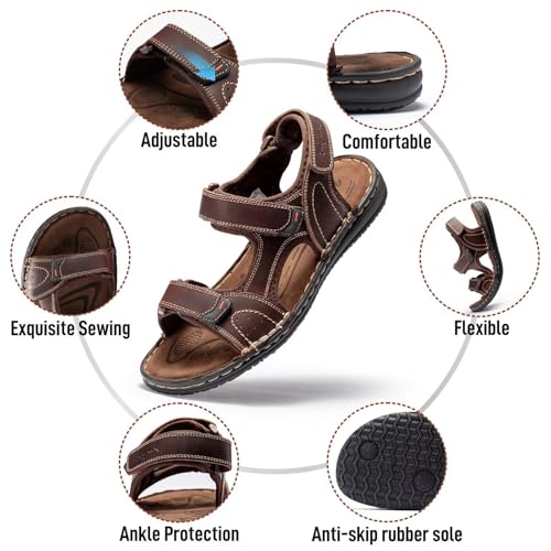 Image of Men's Leather Sandals, Comfortable Open-Toe Outdoor Beach Shoes