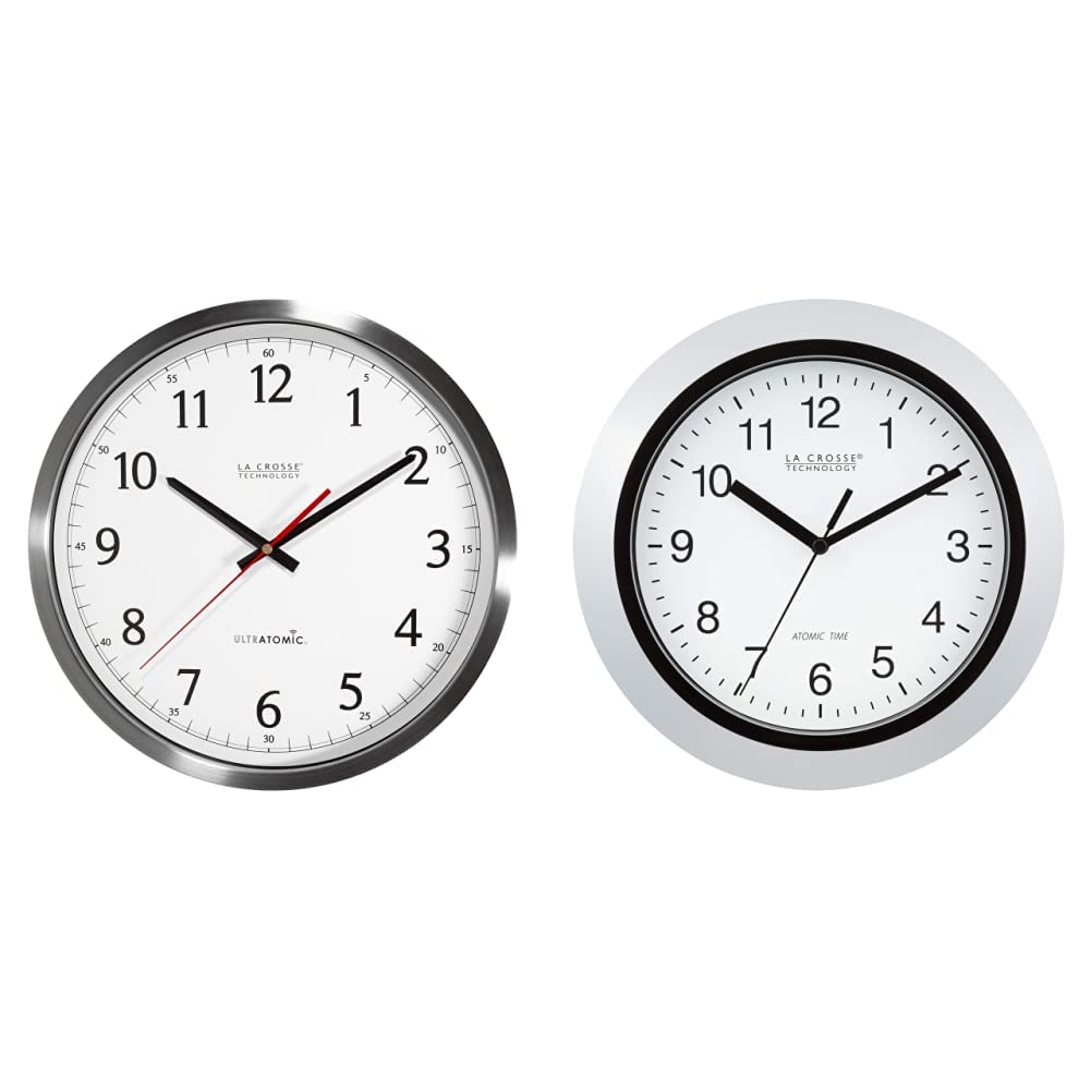 La Crosse Technology 14 Inch UltrAtomic Stainless Steel and 10 Inch Atomic Analog Wall Clocks