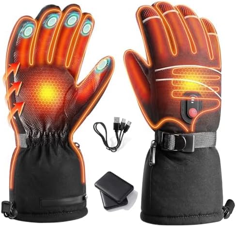 Heated Gloves, 5000mAh Rechargeable Battery, 3 Heating Levels, Waterproof Touchscreen, Men Women, Ski Hunting Fishing Cycling