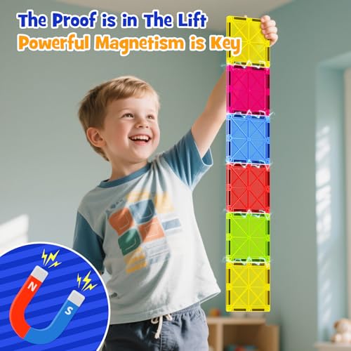 MEIQ Jumbo Magnetic Tiles with Secure Metal Case, 32 Pcs Large Magnetic Building Blocks for Kids 3-8, STEM Toys for Toddlers, Preschool Learning Montessori Toys, Age 3+ Boy Girl Gift - Image 8