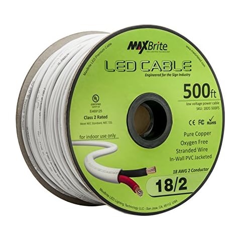 MaxBrite - 18AWG Low Voltage LED Cable 2 Conductor Jacketed in-Wall Speaker Wire UL/cUL Class 2 (500 ft Reel) Cover
