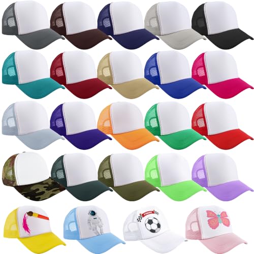 Skyebed 24 Pcs Kids Trucker Hats DIY Sublimation Summer Mesh Baseball Caps Adjustable for Boys Girls Camping Outdoor Sport (US Alpha One Size Color Set 1)