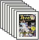 Goldfinch 8 Packs Sports Magazine Frames Displays Magazines Measuring 8.5 x 11.25 inches with White Core Matting, High Glossy Frame with Installed Hangers (8, Black Frame White Mat)