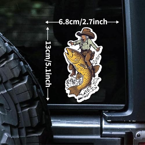 Image of Funny Fishing Bumper Sticker Decal for Car, Auto, Laptop - Trout Wrangler & Cowgirl Fly Fishing Design - Weatherproof Material
