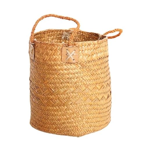 Cesta de almacenamiento tejida | Organizador de hierba marina con asas, cesta organizadora bohemia para estantes, puertas, balcones, frente de casa, jardín, casa de campo, hogar