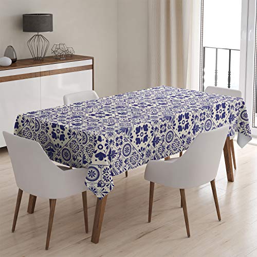 Q-Beans Rectangle Decorative Tablecloth [Size: 60 X 84 Inch], Washable And Reusable Table Cloth Cover For Indoor And Outdoor ( Mexican Traditional Talavera Style Tiles ) #TOP1