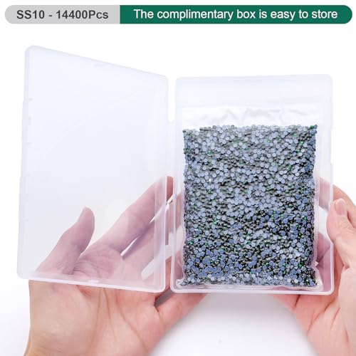 Image of Hotfix Rhinestones Bulk, 14400PCS Malachite Green Hot Fix Rhinestones for Clothes DIY Decoration Crafts, Malachite Green, SS10, 2.7-2.9mm