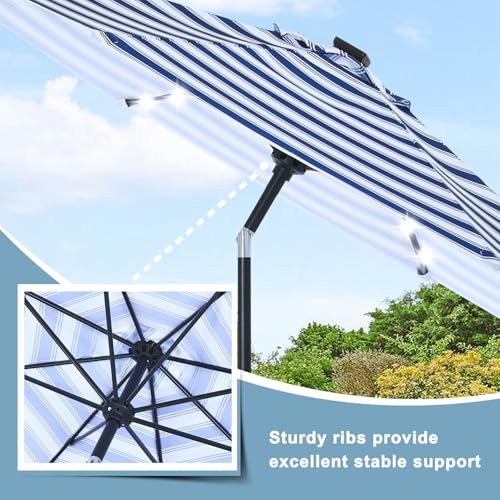 Image of ABCCANOPY Durable Solar Led Patio Umbrellas with 32LED Lights 9FT (Blue White Stripes)